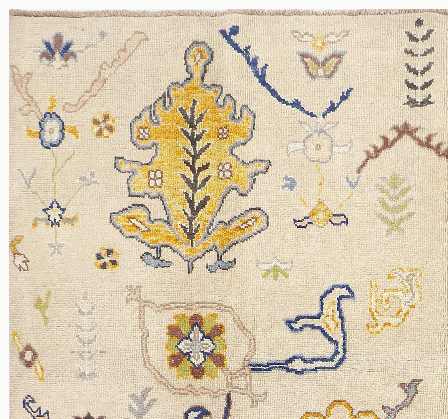 Ivory Oushak Handmade Turkish 8x10 Neutral Minimalist Area Rug photo for sale