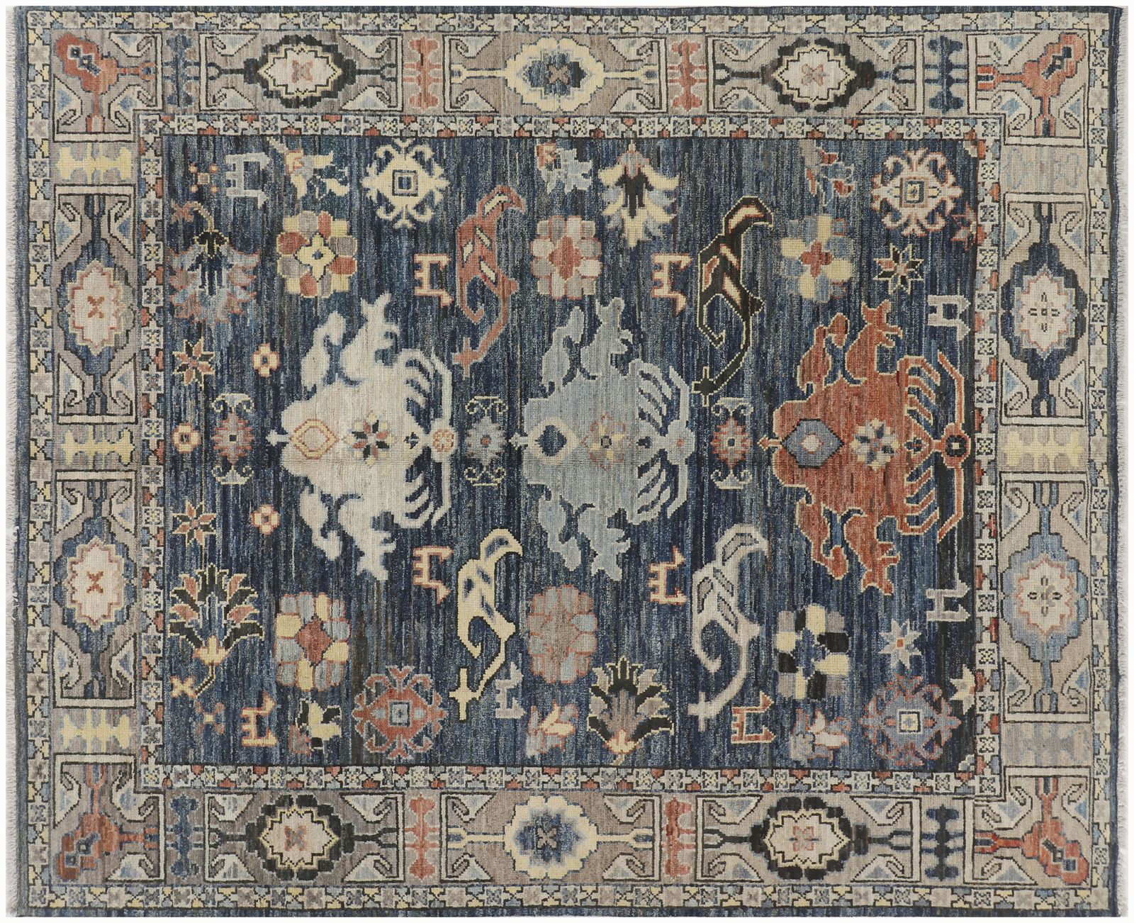 Oushak Handmade Turkish Tribal Animal Motif Distressed Wool Rug photo furniture