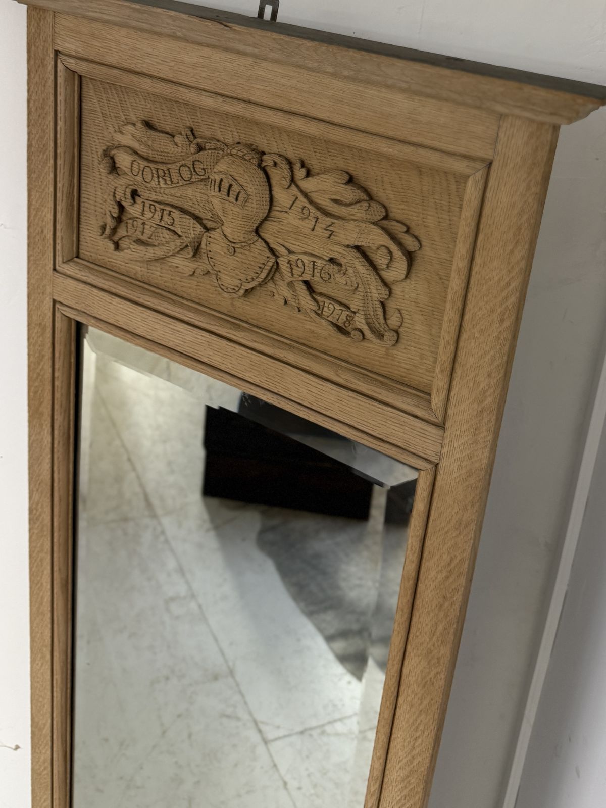 Home Decor Tall Antique French Trumeau Mirror With Raw Oak Frame photo