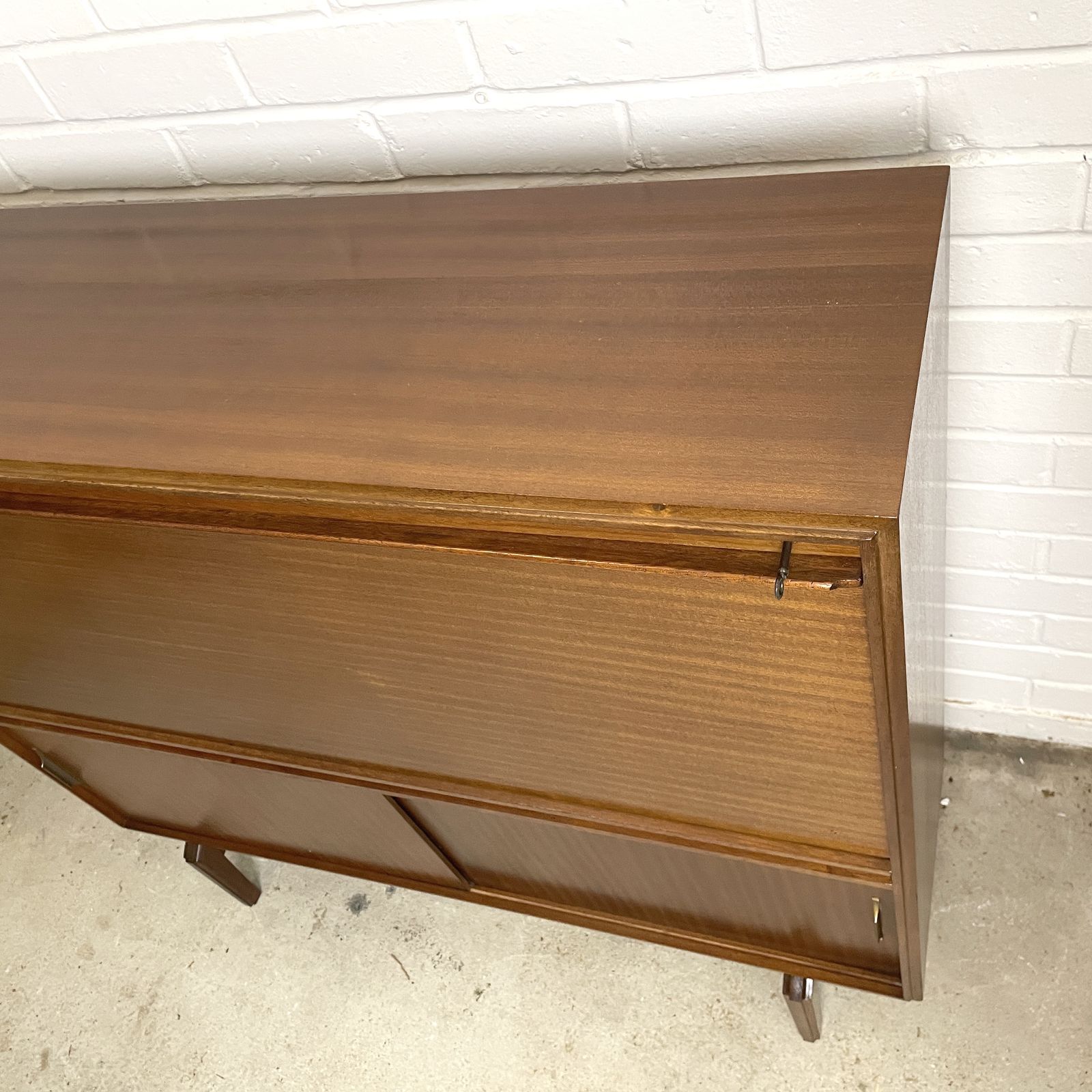 Mid Century Modern Teak Bureau – Beautifully Designed Space Saving Desk photo for sale