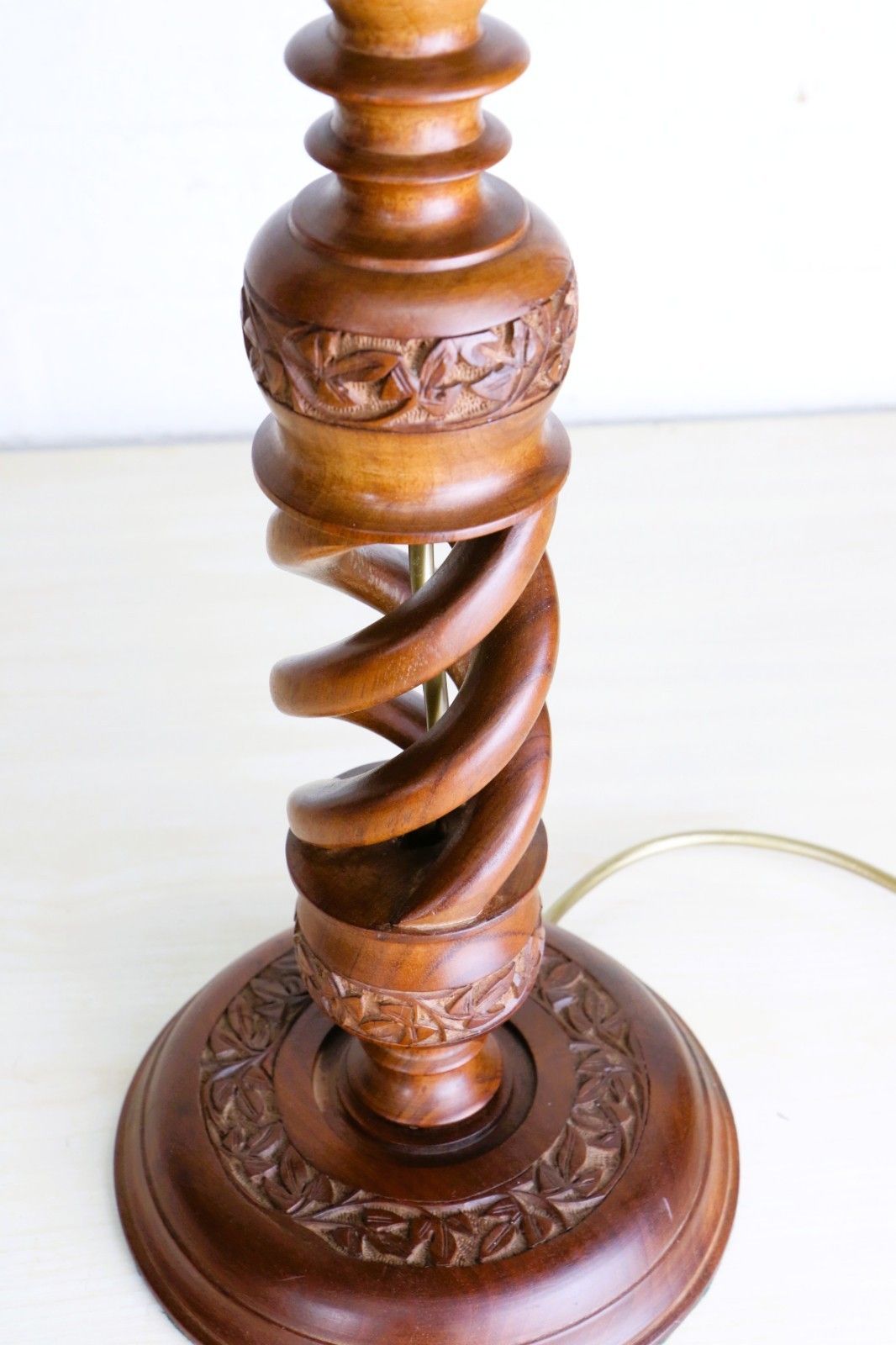 Table Lamp A Vintage Carved Wooden Open Barley Twist Lamp Decorated North India photo buy