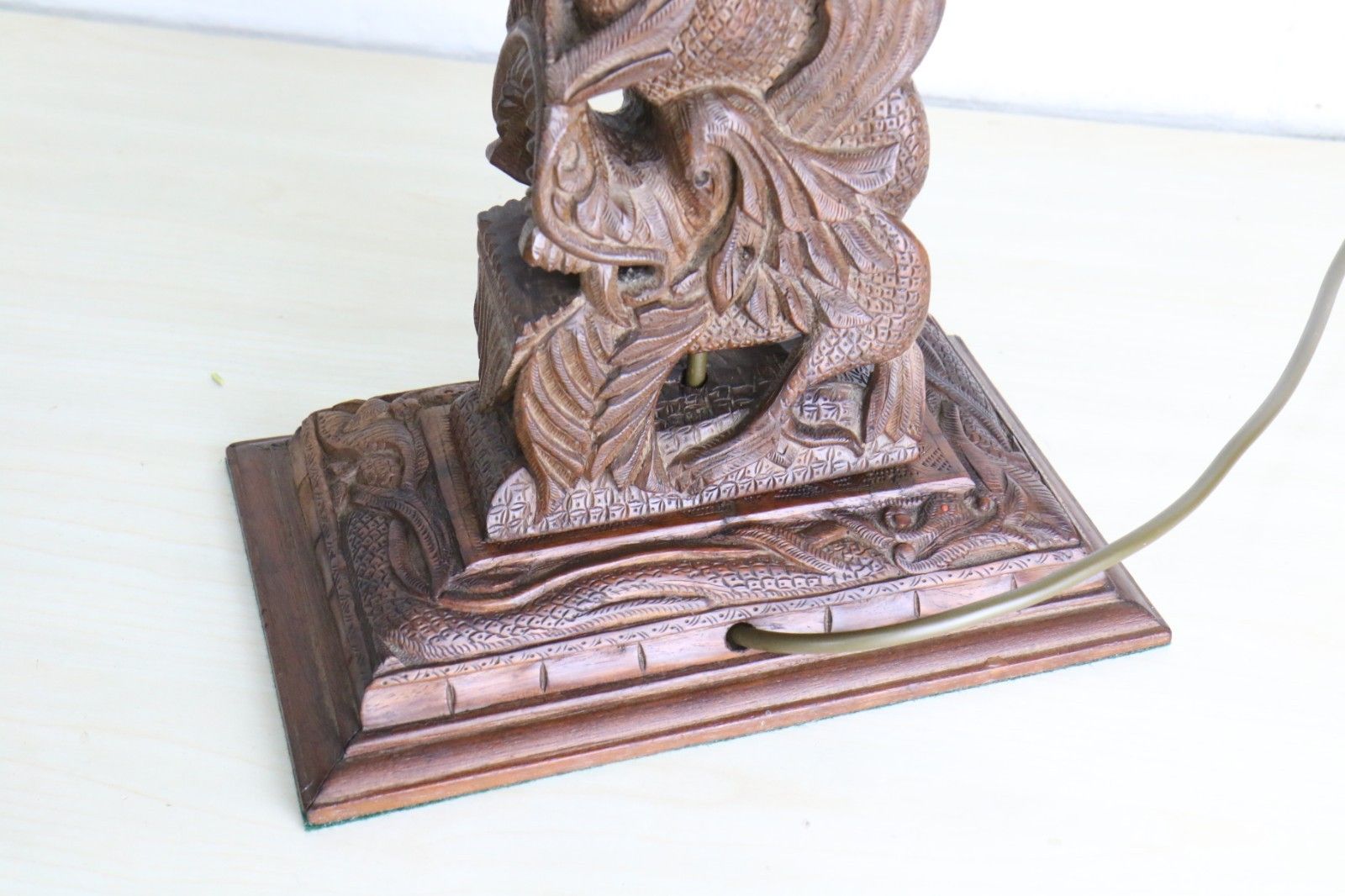 Table Lamp A Vintage Carved Dragon Table Lamp Teak Wood South East Asian photo buy
