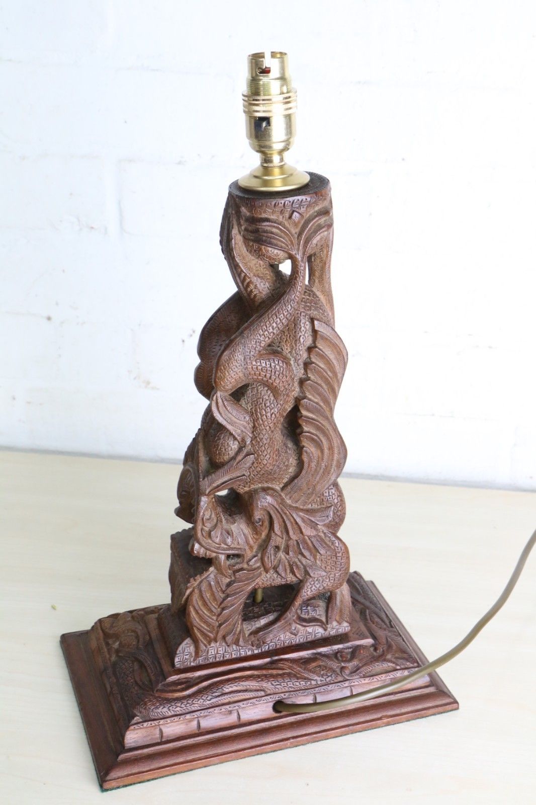 Table Lamp A Vintage Carved Dragon Table Lamp Teak Wood South East Asian photo vintage