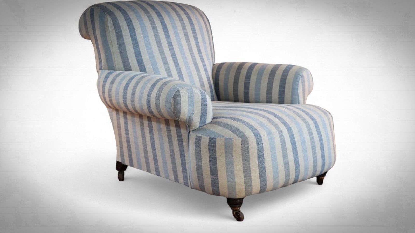 Howard And Sons Club Style Armchair Colefax And Fowler Linen Stripes Blue White