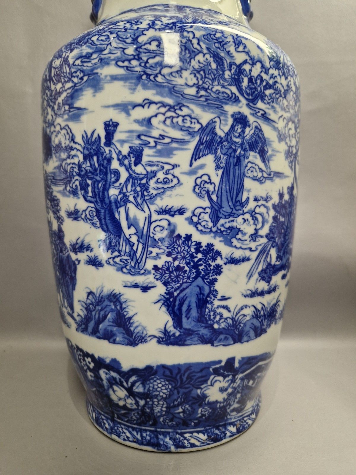 Tall Blue And White Vase Angels 5 Headed Serpent Very Decorative Marked P photo for sale