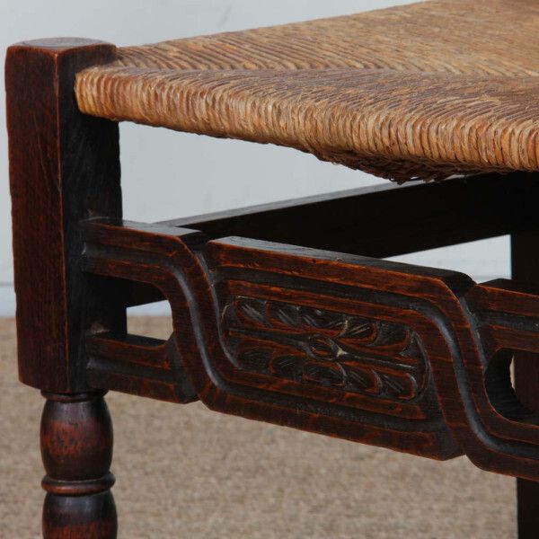 Set Of 4 Solid Wood Straw Seated Chairs, French Work, 1940 photo vinterior