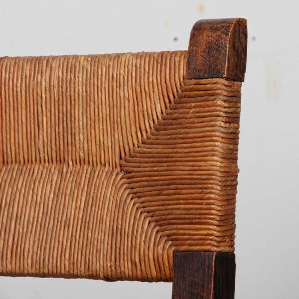 Set Of 4 Solid Wood Straw Seated Chairs, French Work, 1940 photo vintage