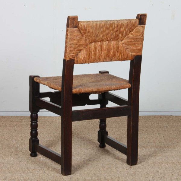 Furniture Set Of 4 Solid Wood Straw Seated Chairs, French Work, 1940 photo
