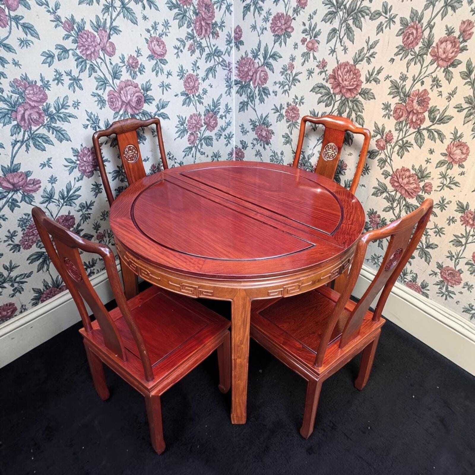 Vintage Chinese Rosewood Dining Set / Extending Table / 4 Chairs / C1960