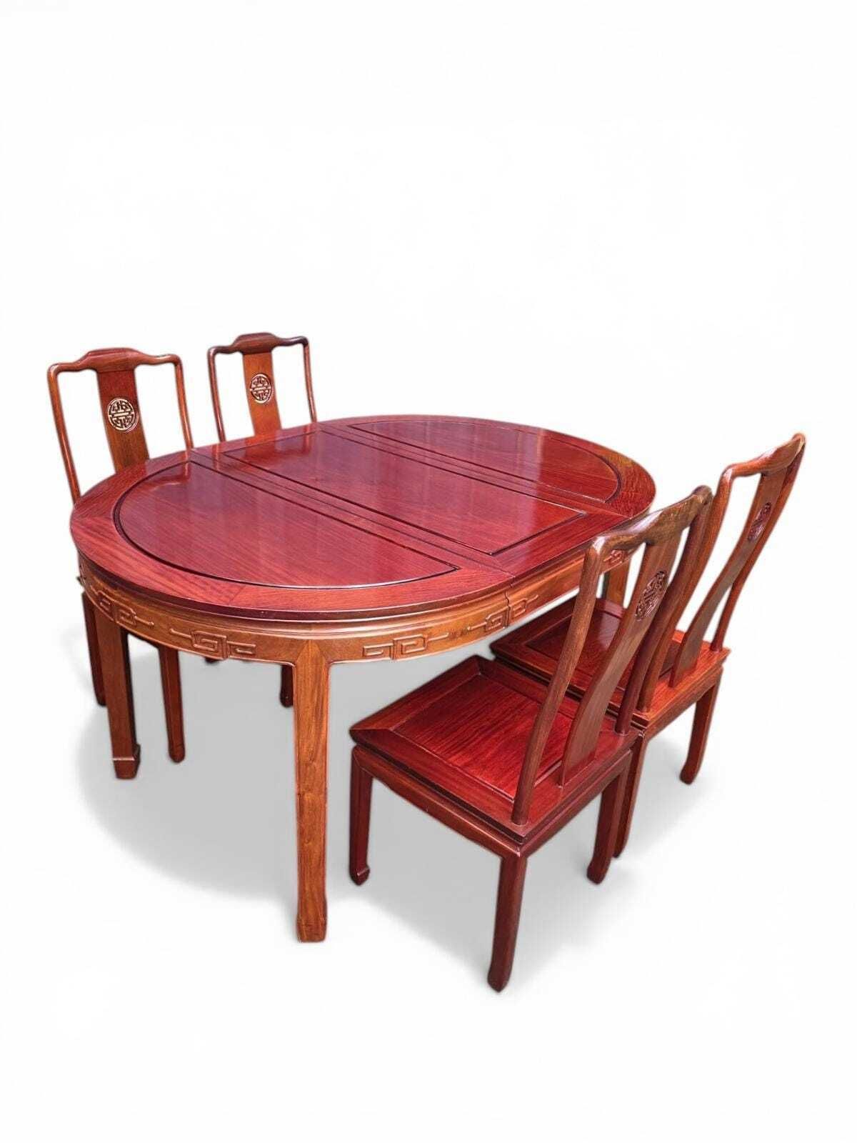 photo vinterior Vintage Chinese Rosewood Dining Set / Extending Table / 4 Chairs / C1960