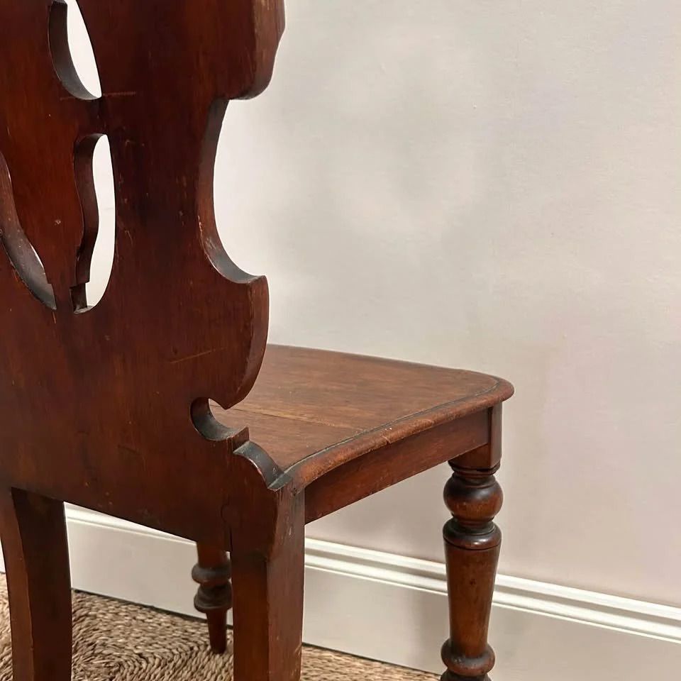 Victorian Oak Shield Back Hall Chair photo vintage