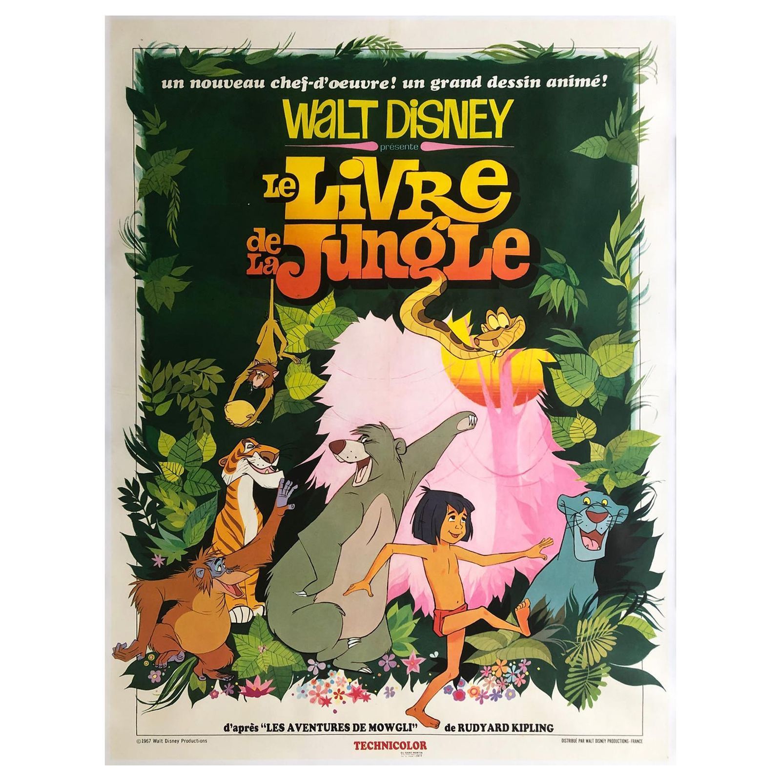Affiche de cinéma française Le Livre de la Jungle, grande format, 1967
