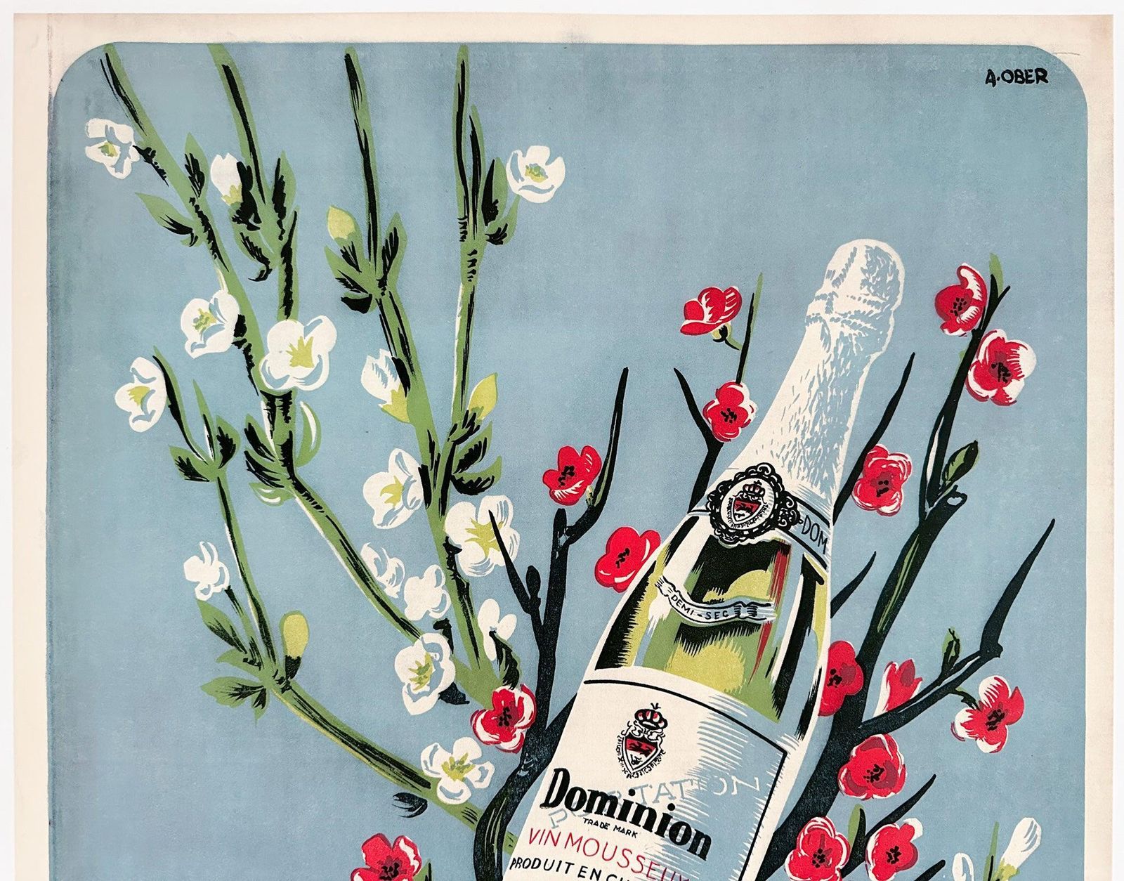 Grand Vin Mousseux Dominion ca. jaren 1950 Franse alcoholadvertentieposter, Ober photo for sale