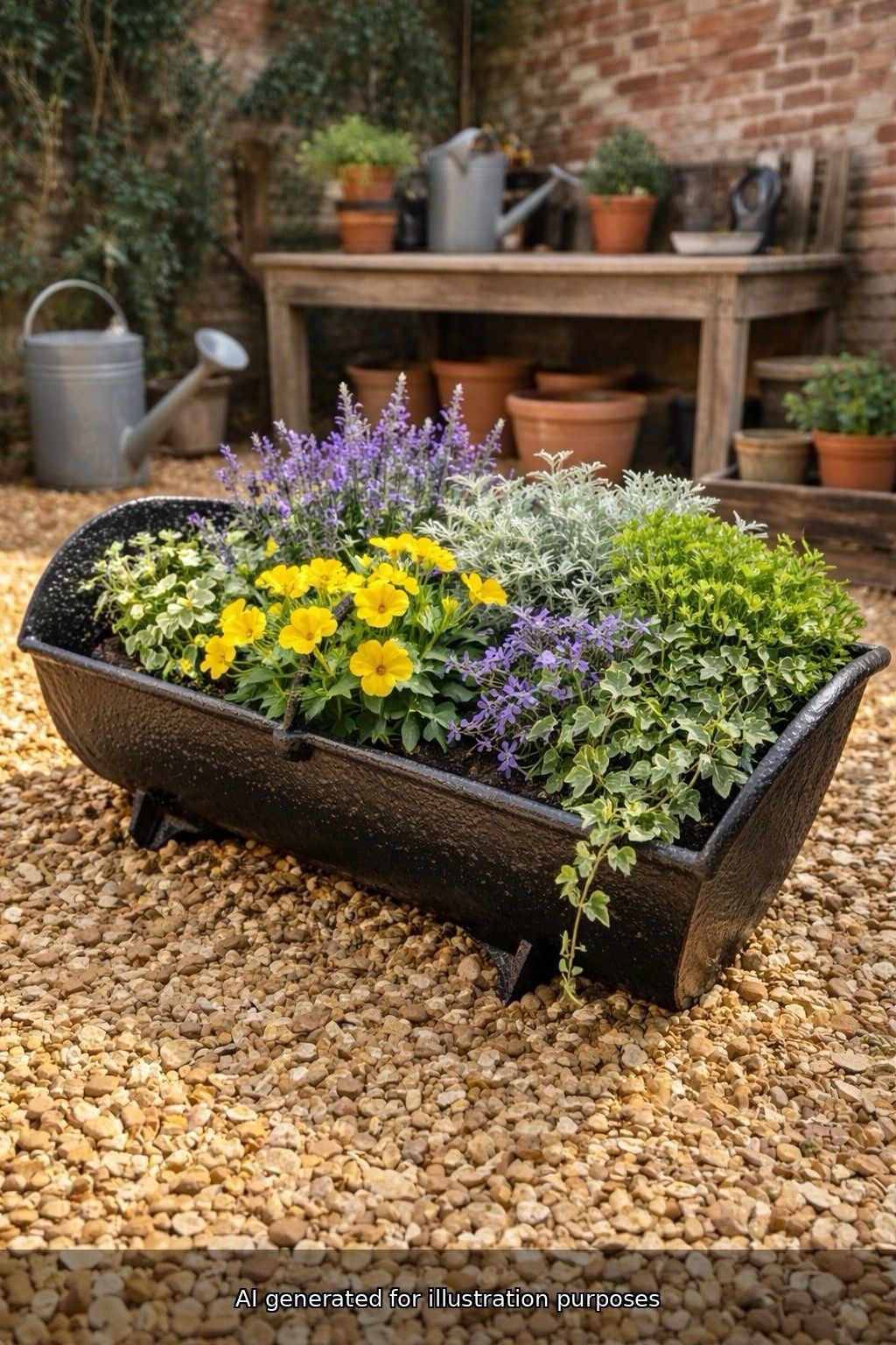 Antique Black Cast Iron Trough Feeder / Garden Planter Plant Pot / Log Holder photo vinterior