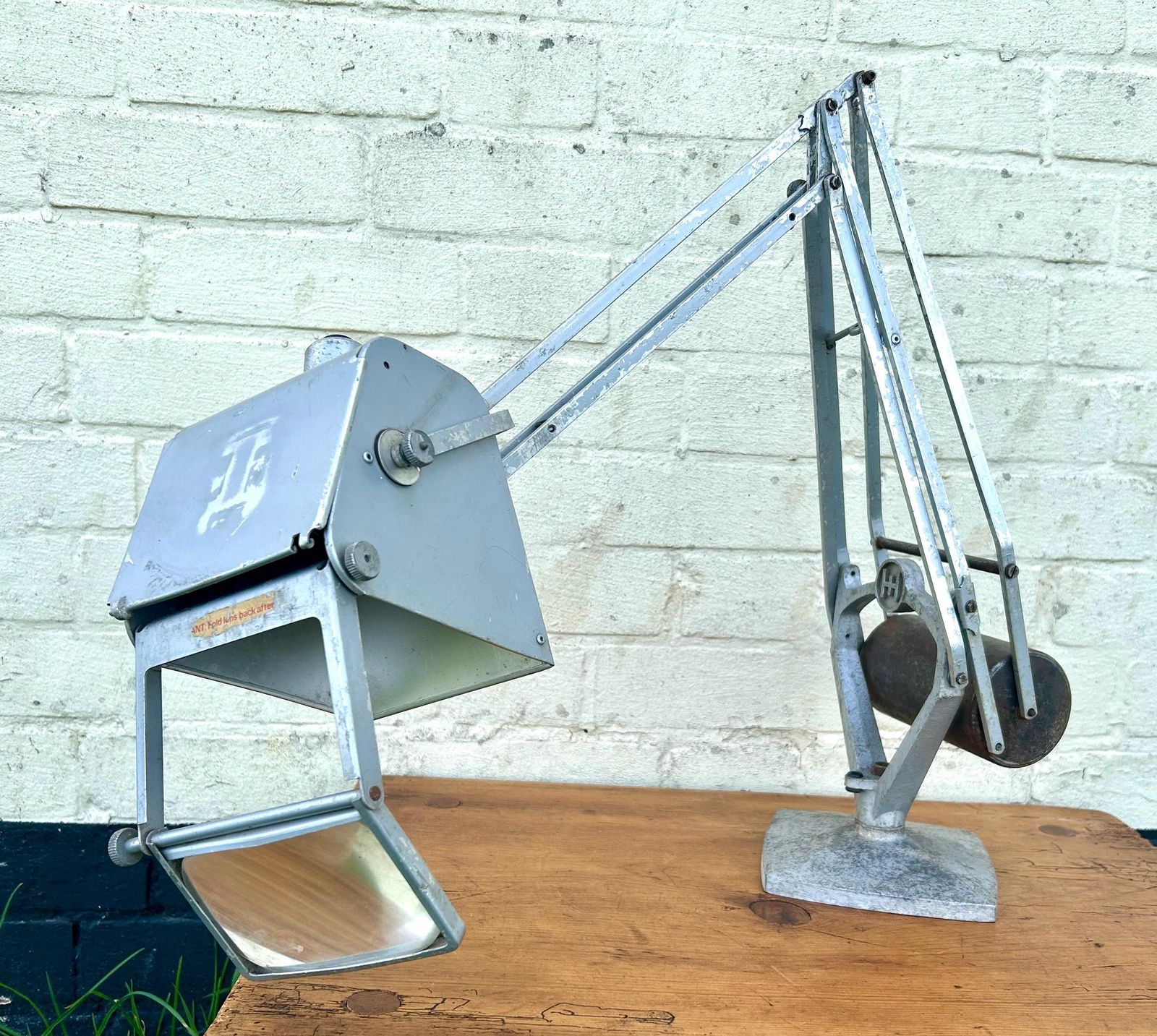 Grey Horstmann Pluslite Magnifying Glass Industrial Desk Vintage Lamp Office Factory Retro Antique Light Lighting Mid Century Magnifier photo furniture