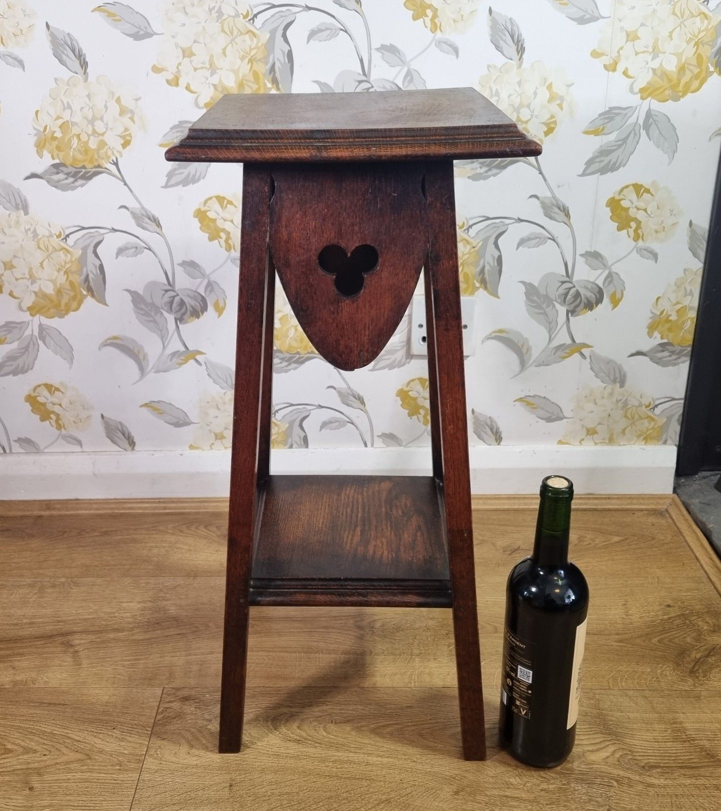 Antique Oak Arts And Crafts Plant Stand Torchere Dark Patina Lamp Side Table photo furniture