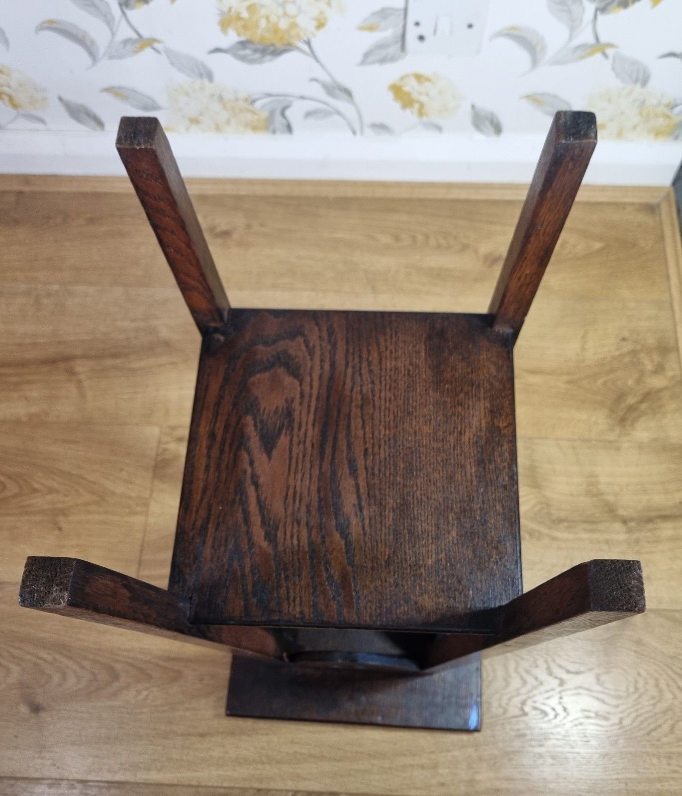 photo buy Antique Oak Arts And Crafts Plant Stand Torchere Dark Patina Lamp Side Table