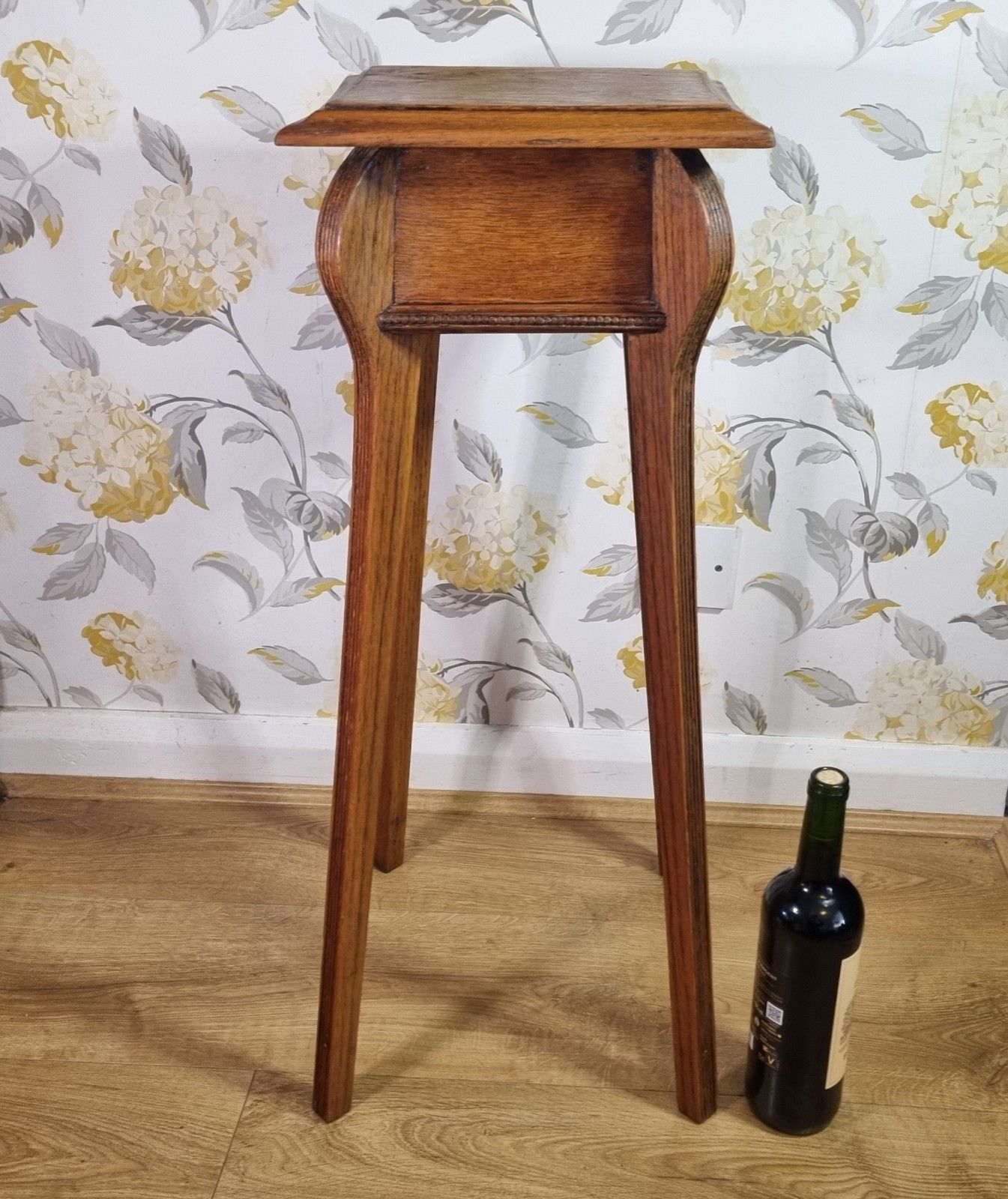 Antique Arts & Crafts Plant Stand Torchere Golden Oak Reeded Legs 74cm Tall photo Home Decor