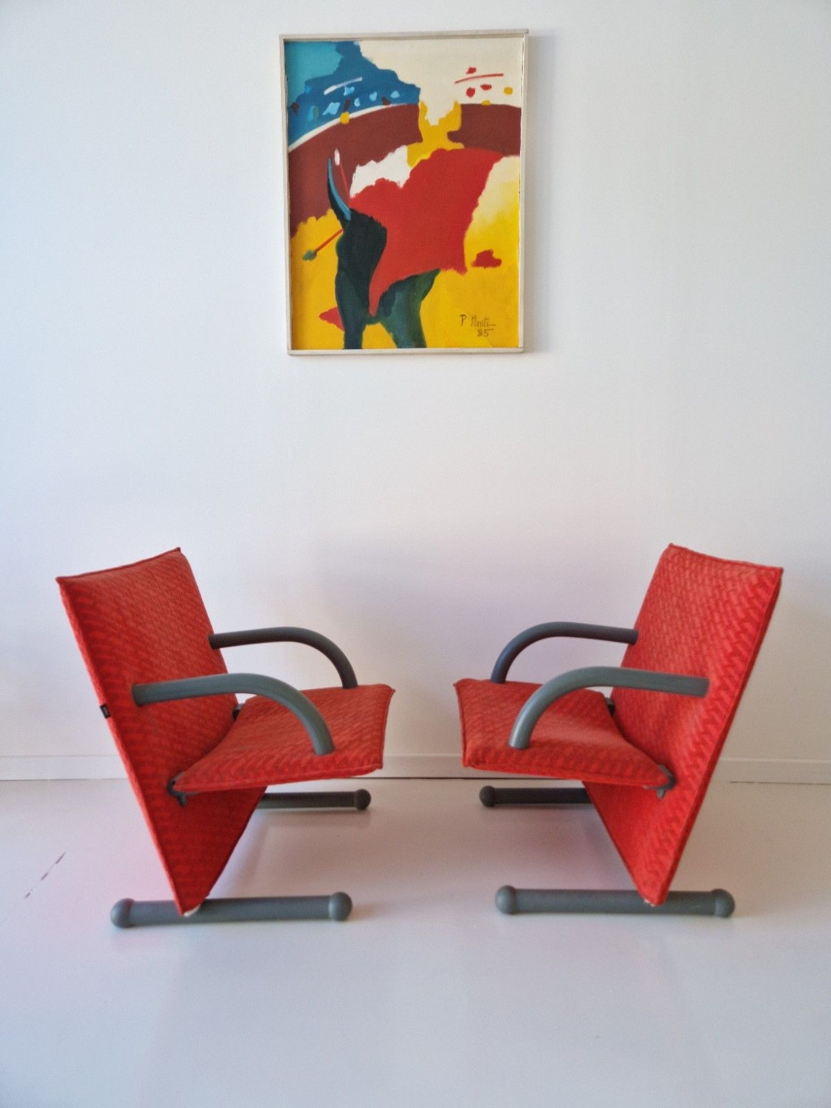 Pair Of Authentic Arflex Italy T Line Lounge Chairs Postmodern 1980s Interiors