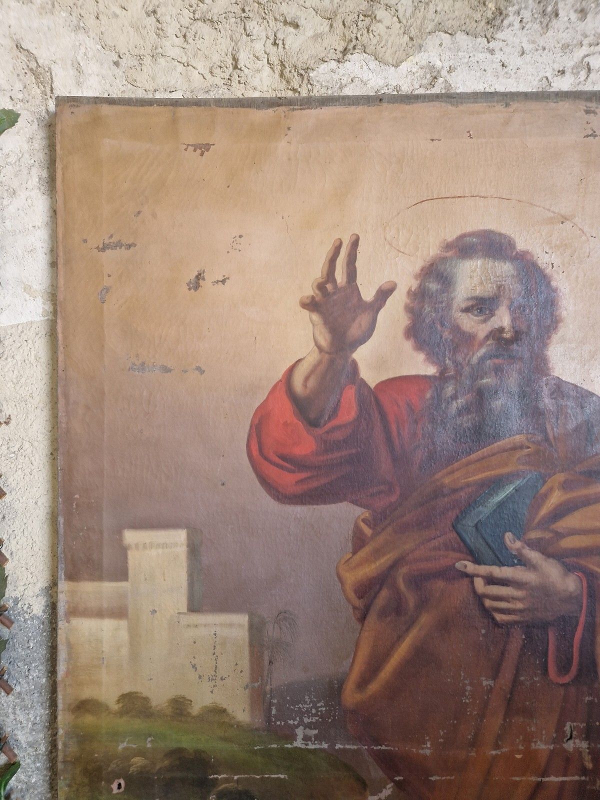 Antique Large Oil Painting Saint Matthias The Apostle 18th Century photo vinterior