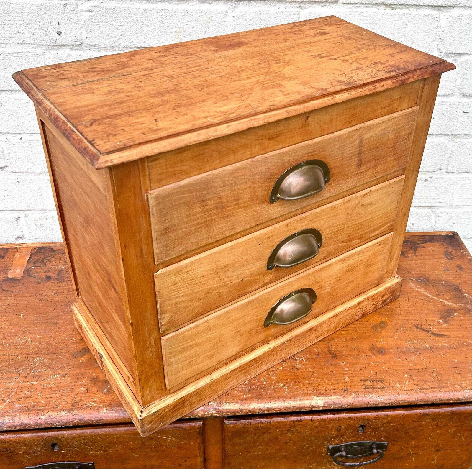 1960s Three Drawer Cabinet Card Index Holder Specimen Collectors Industrial Antique Vintage Haberdashery Library photo furniture