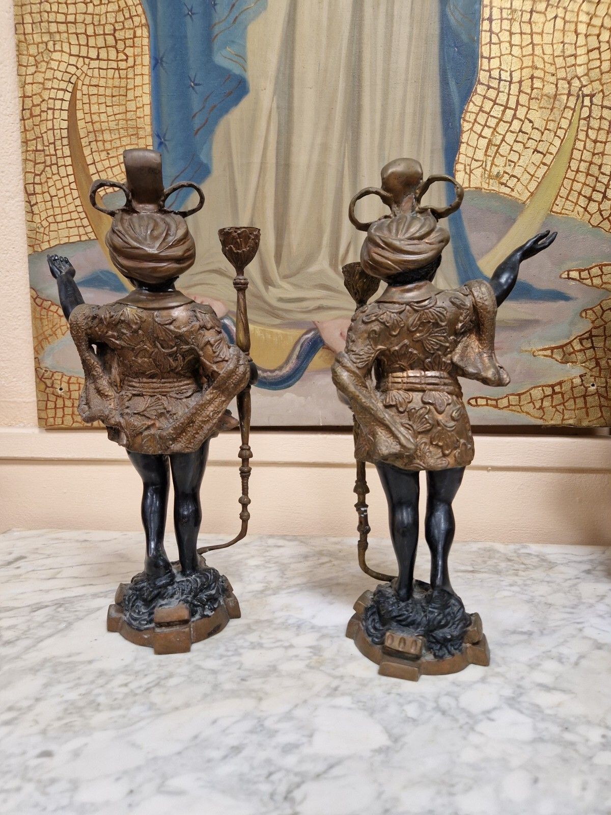 photo furniture Pair Of Antique Candlesticks Bronze Venetian Sculptures