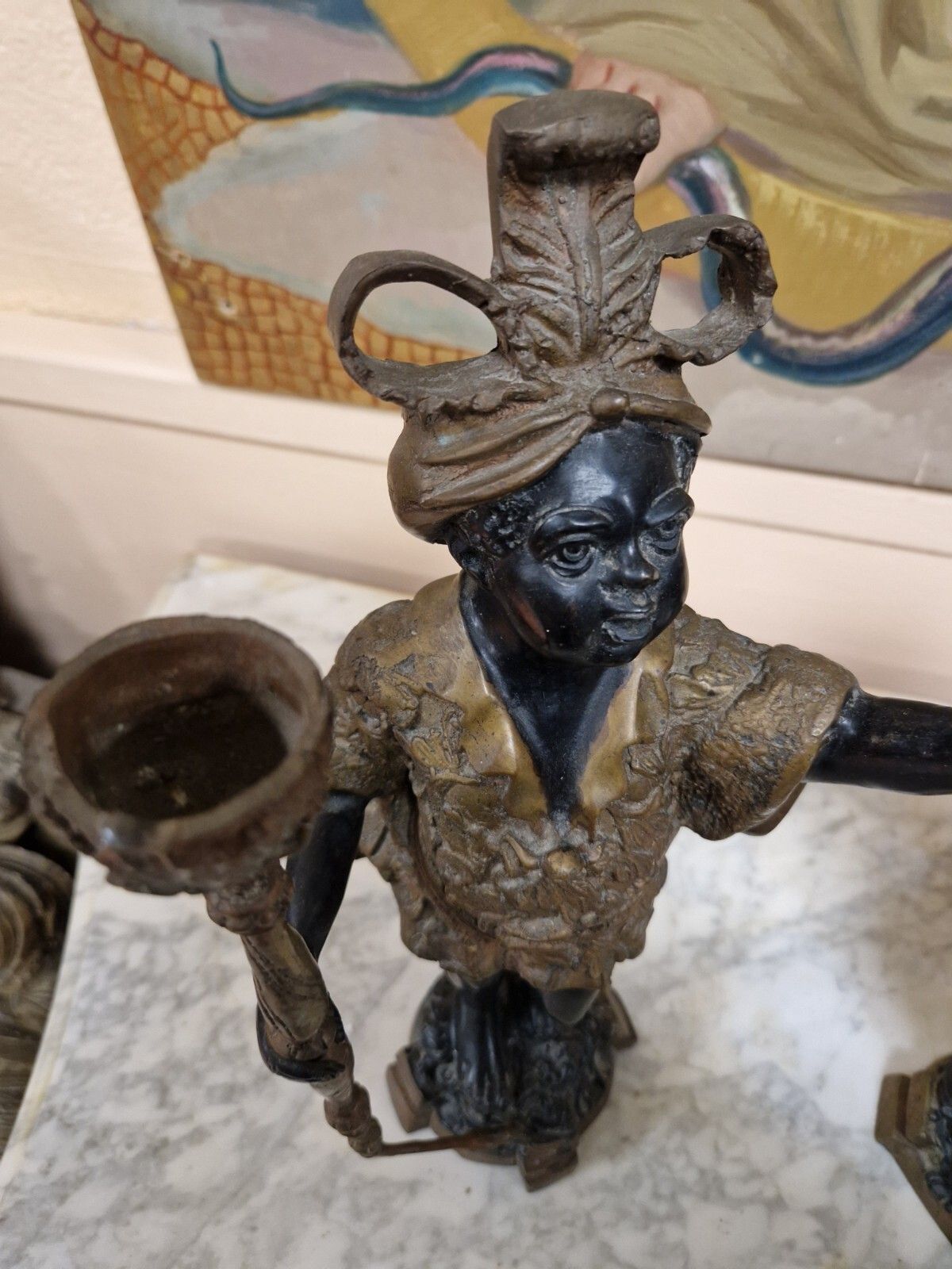Home Decor Pair Of Antique Candlesticks Bronze Venetian Sculptures photo