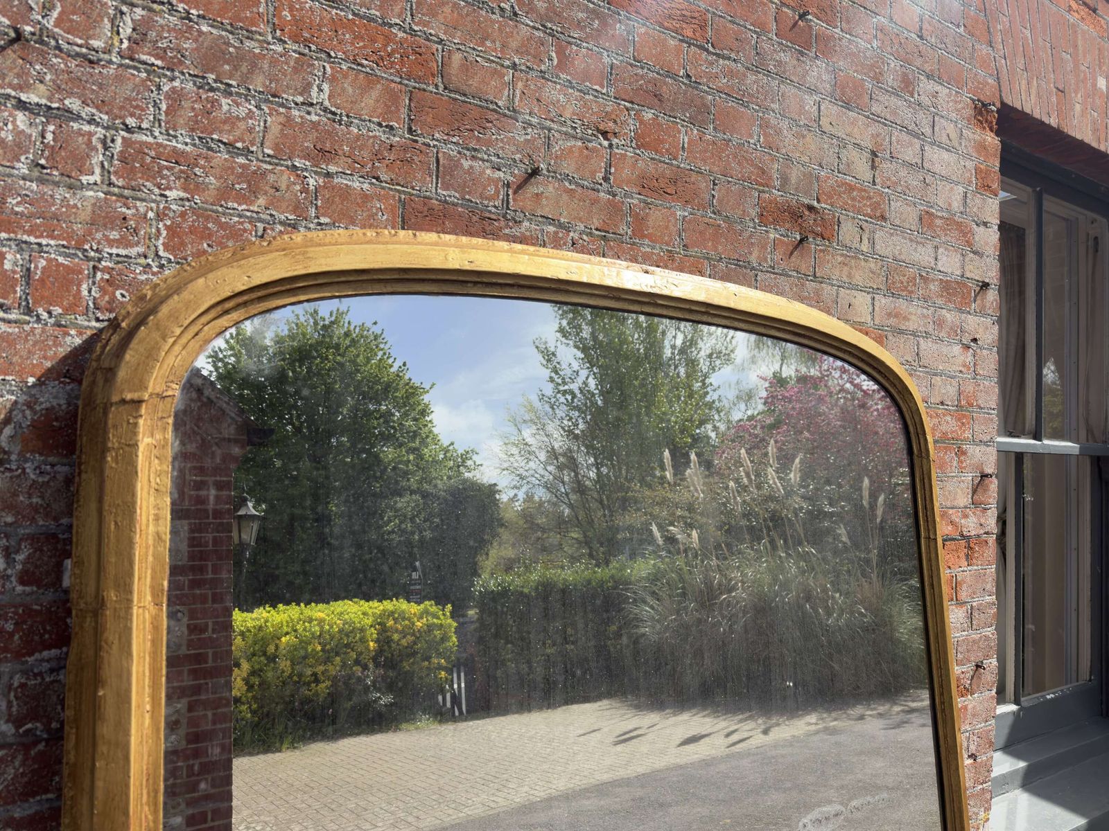 An Exceptional Large Antique English 19th C Arched Top Gilt Overmantle Mirror. photo furniture