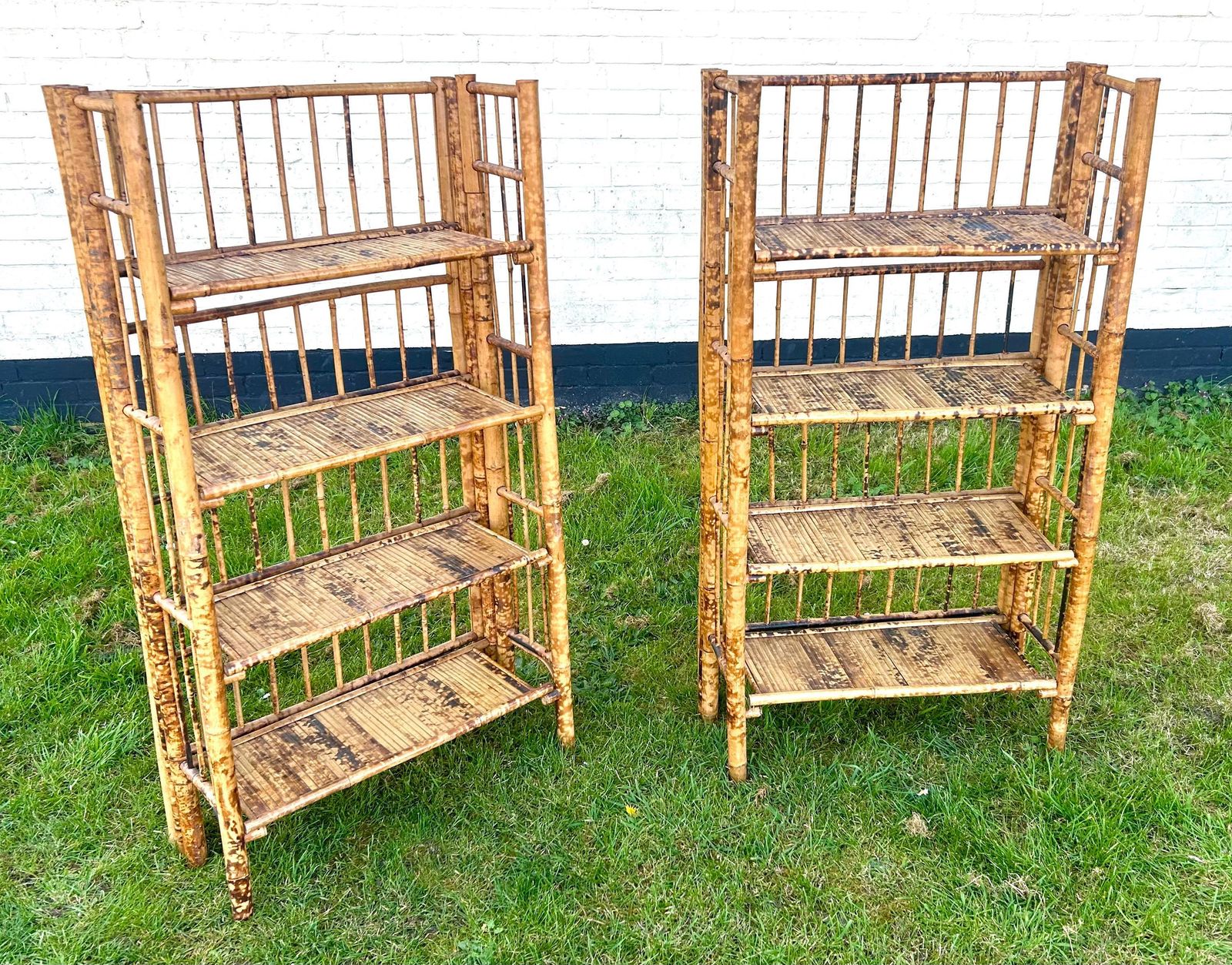 Tiger Bamboo Folding Bookshelf Cabinet Bedroom Wooden Industrial Antique Vintage Retro Bookshelves Library Mid Century Bookcase Book photo furniture
