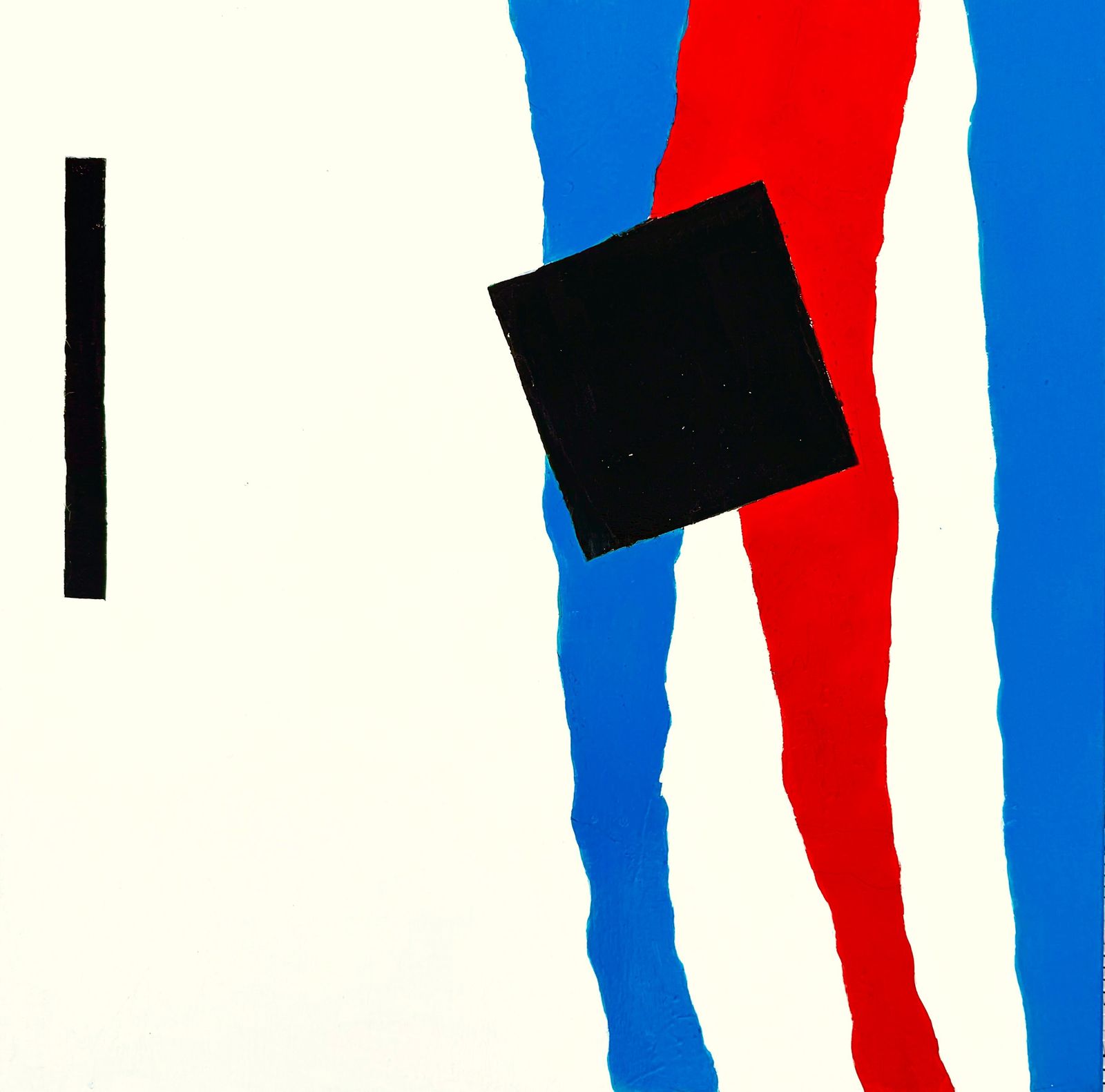 Peinture abstraite géométrique minimaliste rouge, bleu, noir, Méditerranée, huile sur toile, 2005, par Antonio Pérez Portabella photo furniture