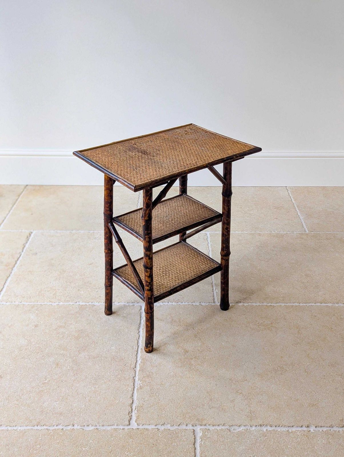 photo vinterior Antique Victorian Bamboo Three Tier Occasional Table C.1890