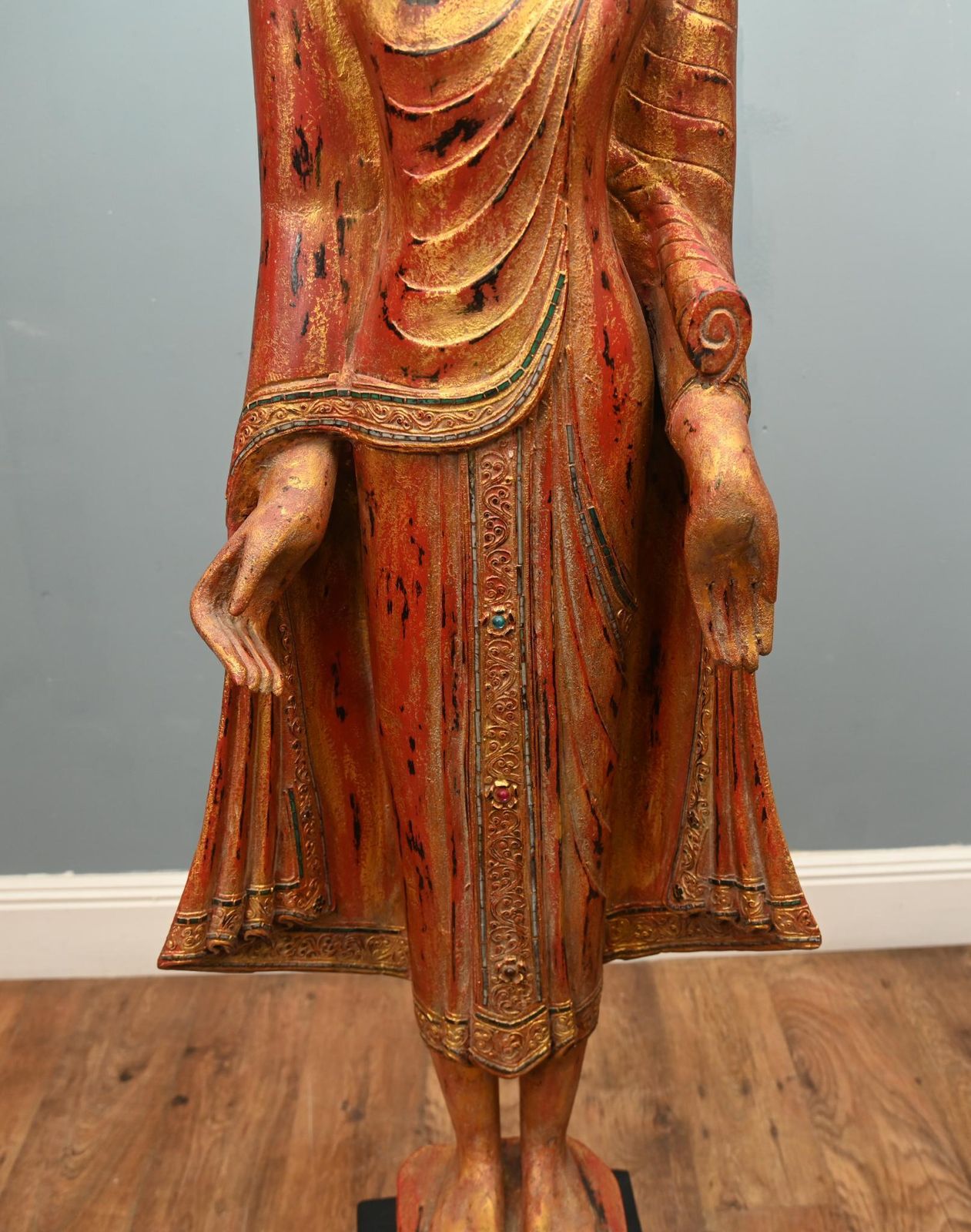 Carved Standing Burmese Buddha Statue Buddhist Art Mandalay photo buy
