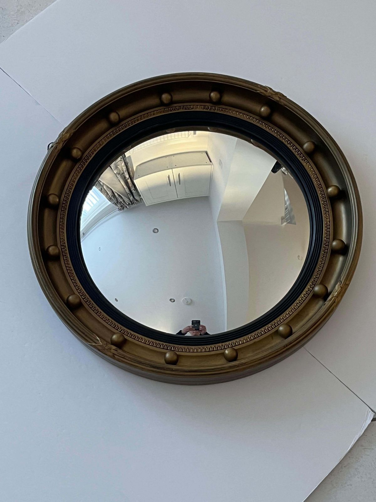 Round Convex Wall Mirror Ribbon And Ball Detail Regency Style 18.4 Inch, Ca 1925 photo Home Decor