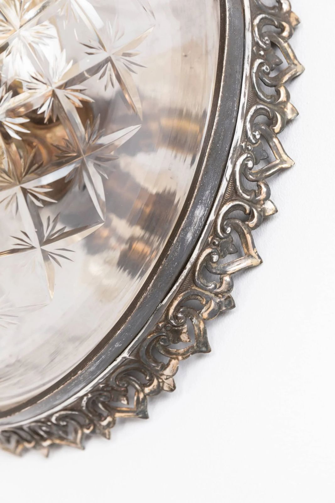 Xl Edwardian Silver Plated Cut Glass Ceiling Light photo for sale