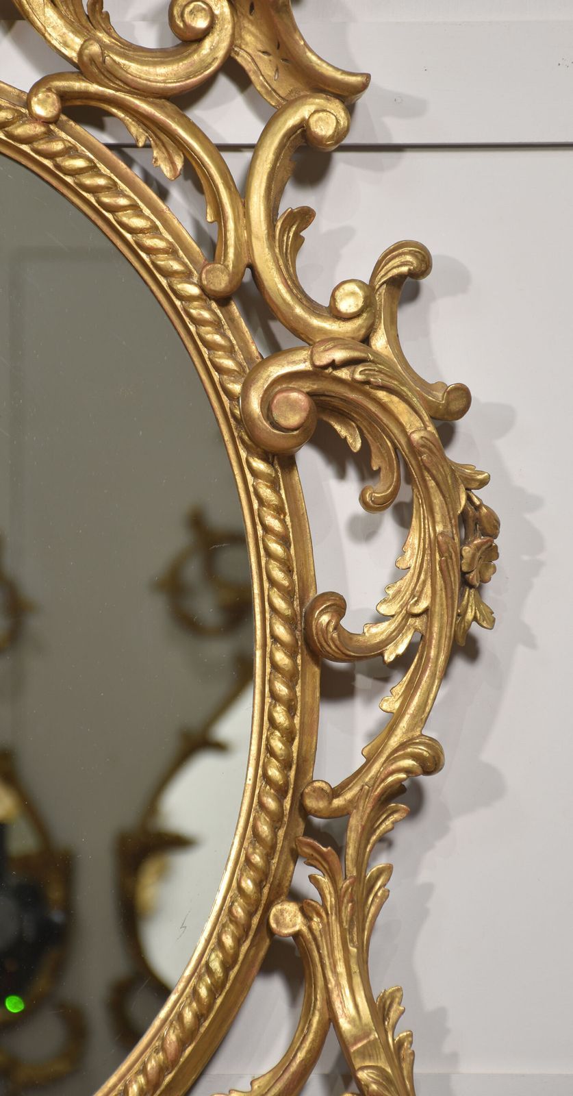 Giltwood Rococo Revival Oval Wall Mirror photo vintage