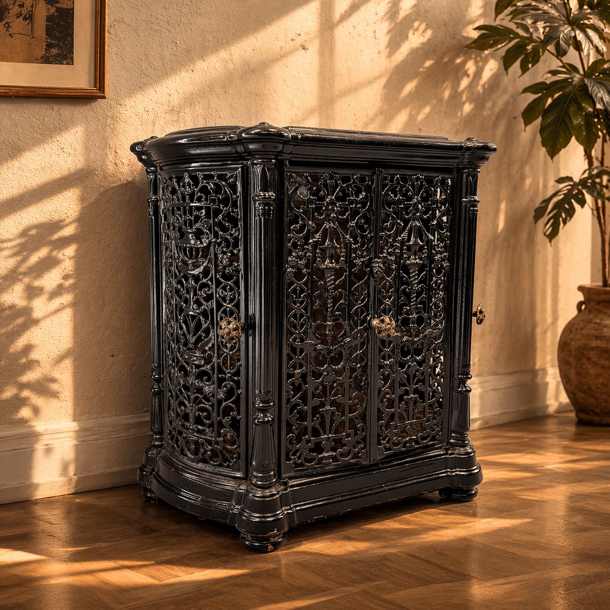 Antique Fireplace Insert Ornate Cast Iron Black Finish photo furniture