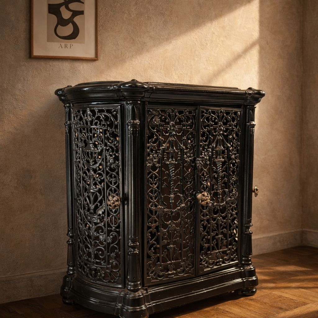 Antique Fireplace Insert Ornate Cast Iron Black Finish photo for sale