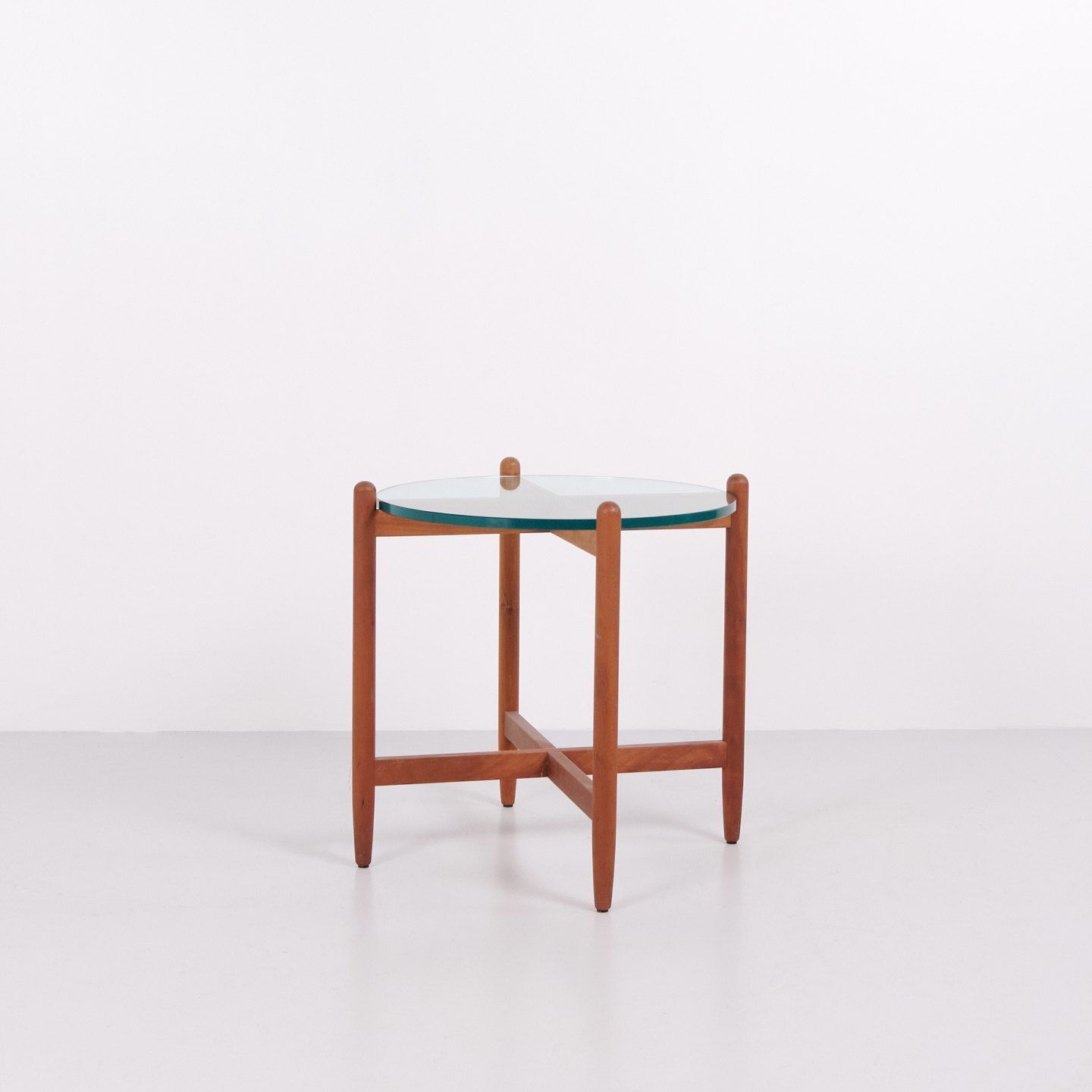 Side Table With Round Glass Top In Cherry Wood, Swedish Design In The Style Of Hans Johansson, 1960s photo furniture