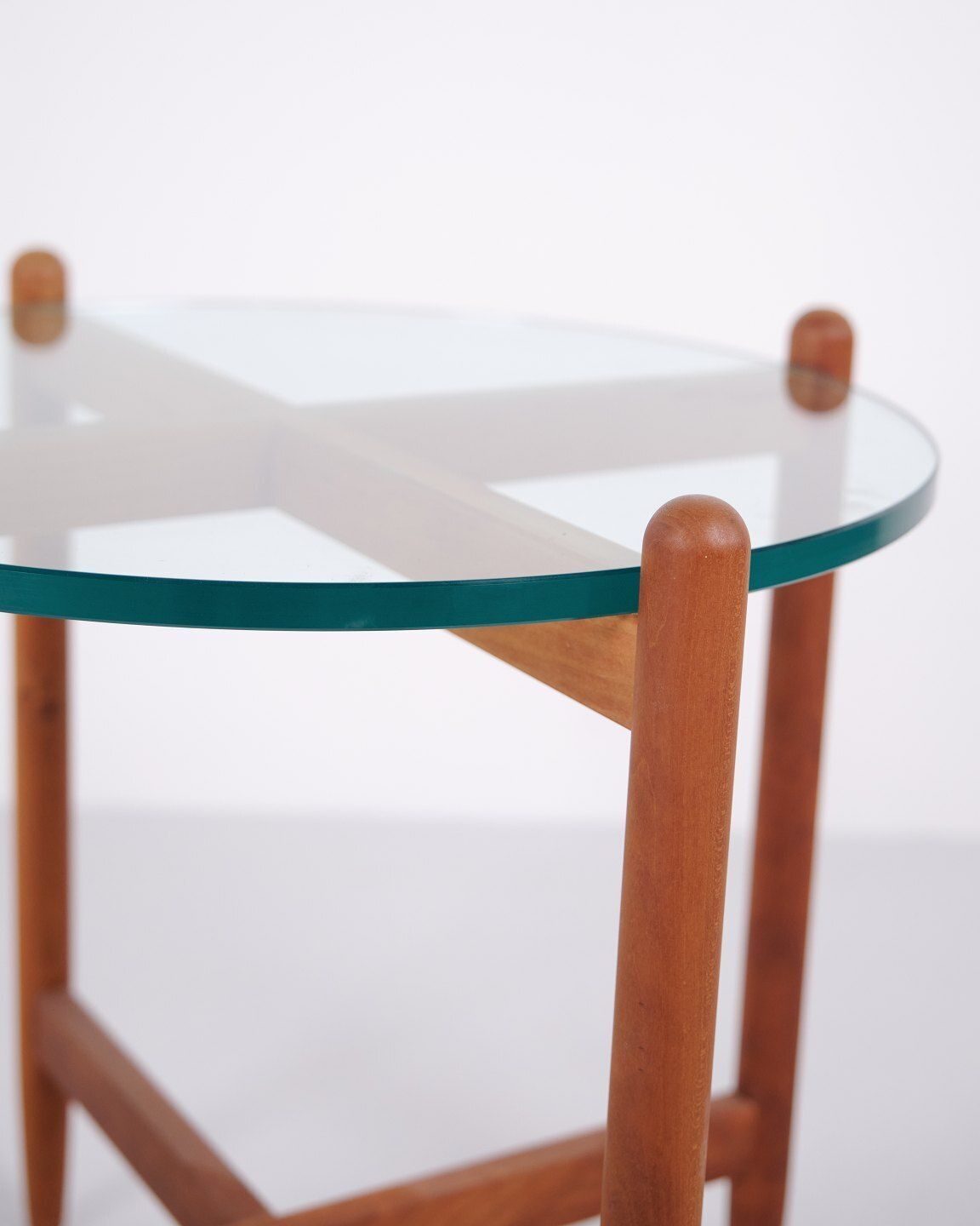 Side Table With Round Glass Top In Cherry Wood, Swedish Design In The Style Of Hans Johansson, 1960s photo Furniture