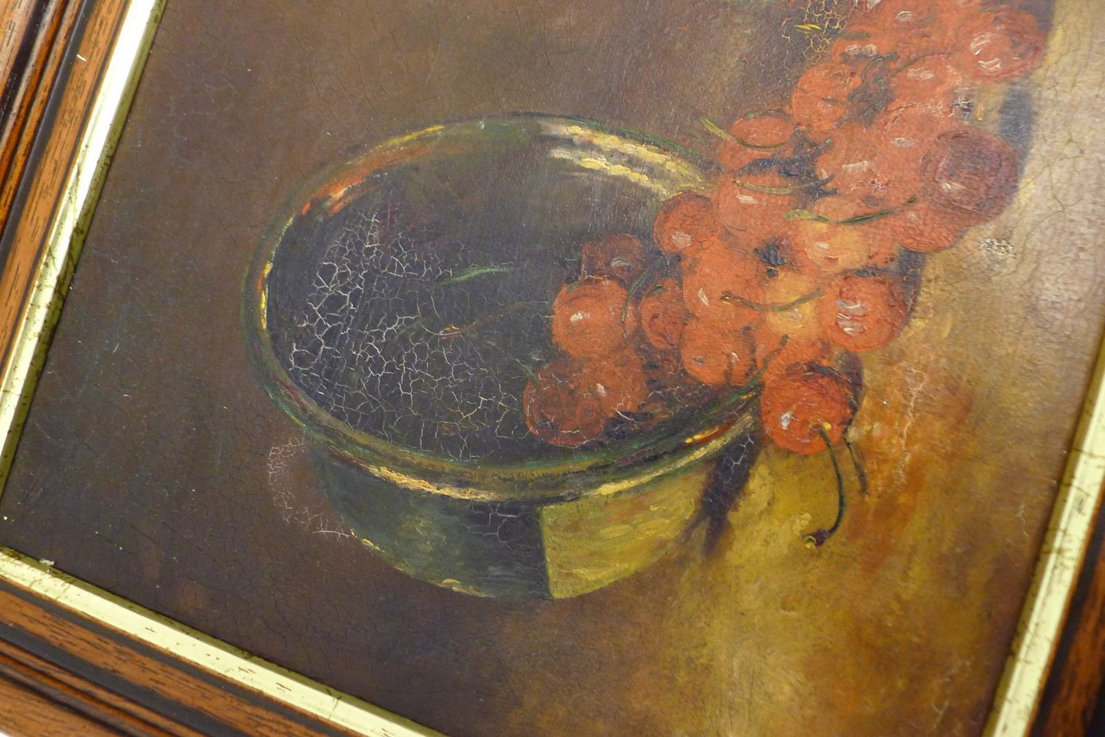 Small Still Life With Cherries And Lemon, Oil On Canvas, Early 20th Century photo 190.0