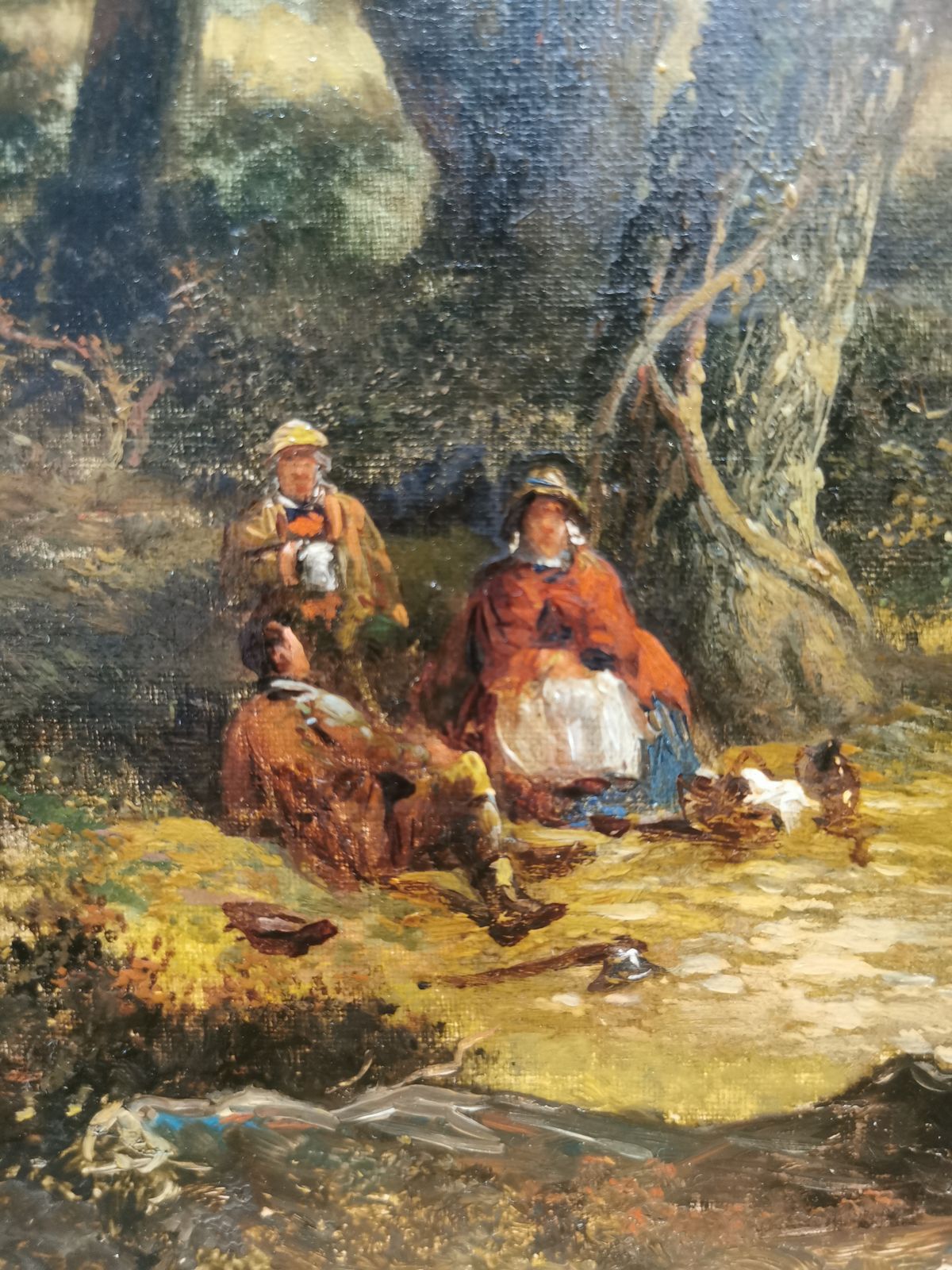 Victorian Oil On Canvas Of People Sat In A Forest  Attributed To Joseph Thors photo for sale