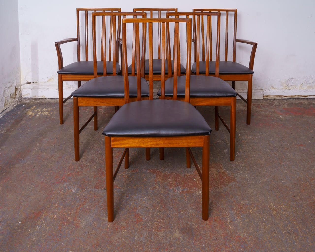 775.0 6 McIntosh Mid Century Teak Dining Chairs, Including 2 Carvers photo