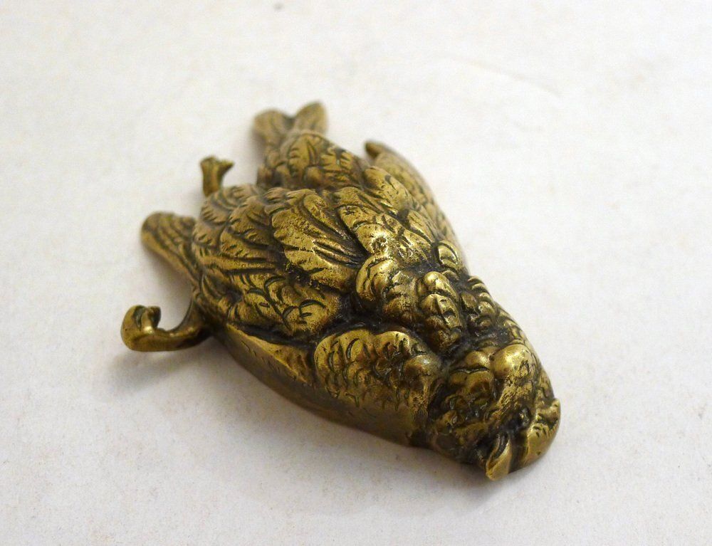 Small Paperweight Sculpture Of A Dead Bird In Gilt Bronze Or Brass, Early 20th Century photo for sale