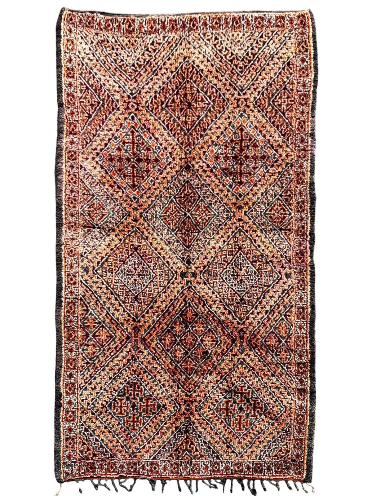 Mid-Century Modern Boujad wollen vloerkleed 200x400 cm – handgeweven Berber tapijt – authentiek tribaal dessin photo furniture