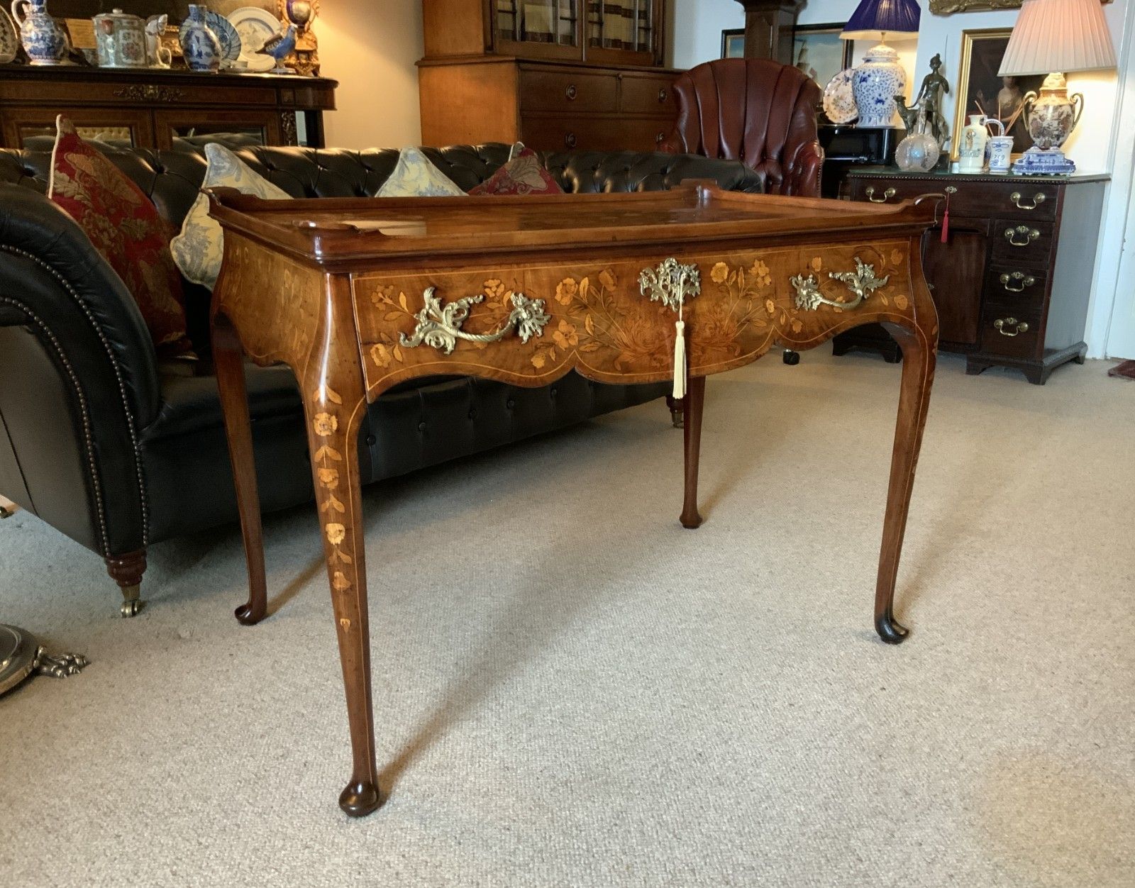 18th Century Dutch Marquetry Silver Top Table Flowers & Birds Rococo Queen Anne photo 4650.0