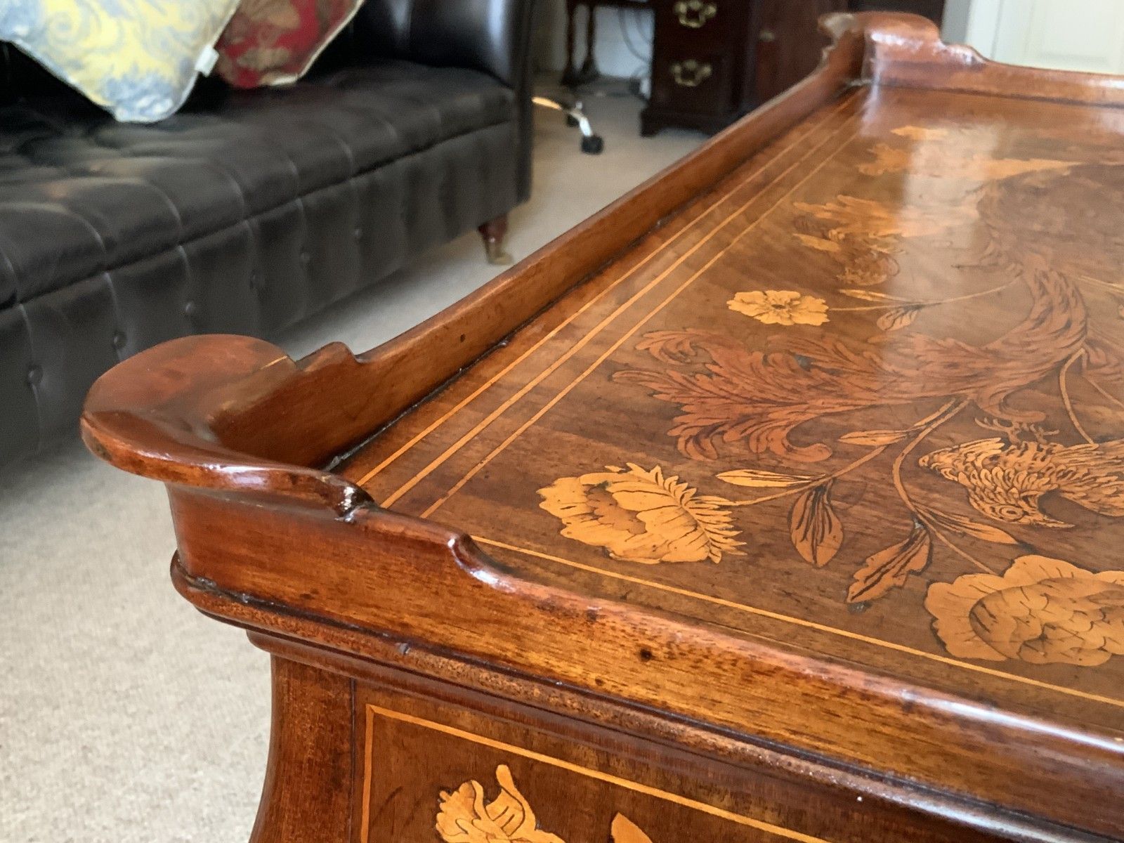 Furniture 18th Century Dutch Marquetry Silver Top Table Flowers & Birds Rococo Queen Anne photo
