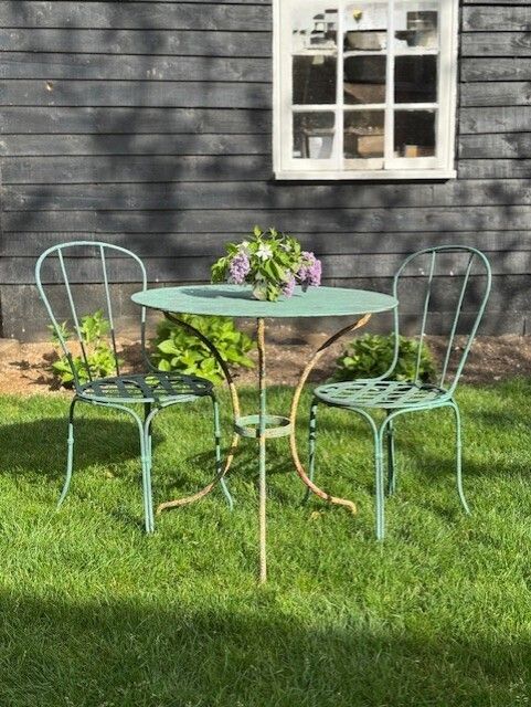 Antique French Bistro Table And Pair Of Bistro Chairs