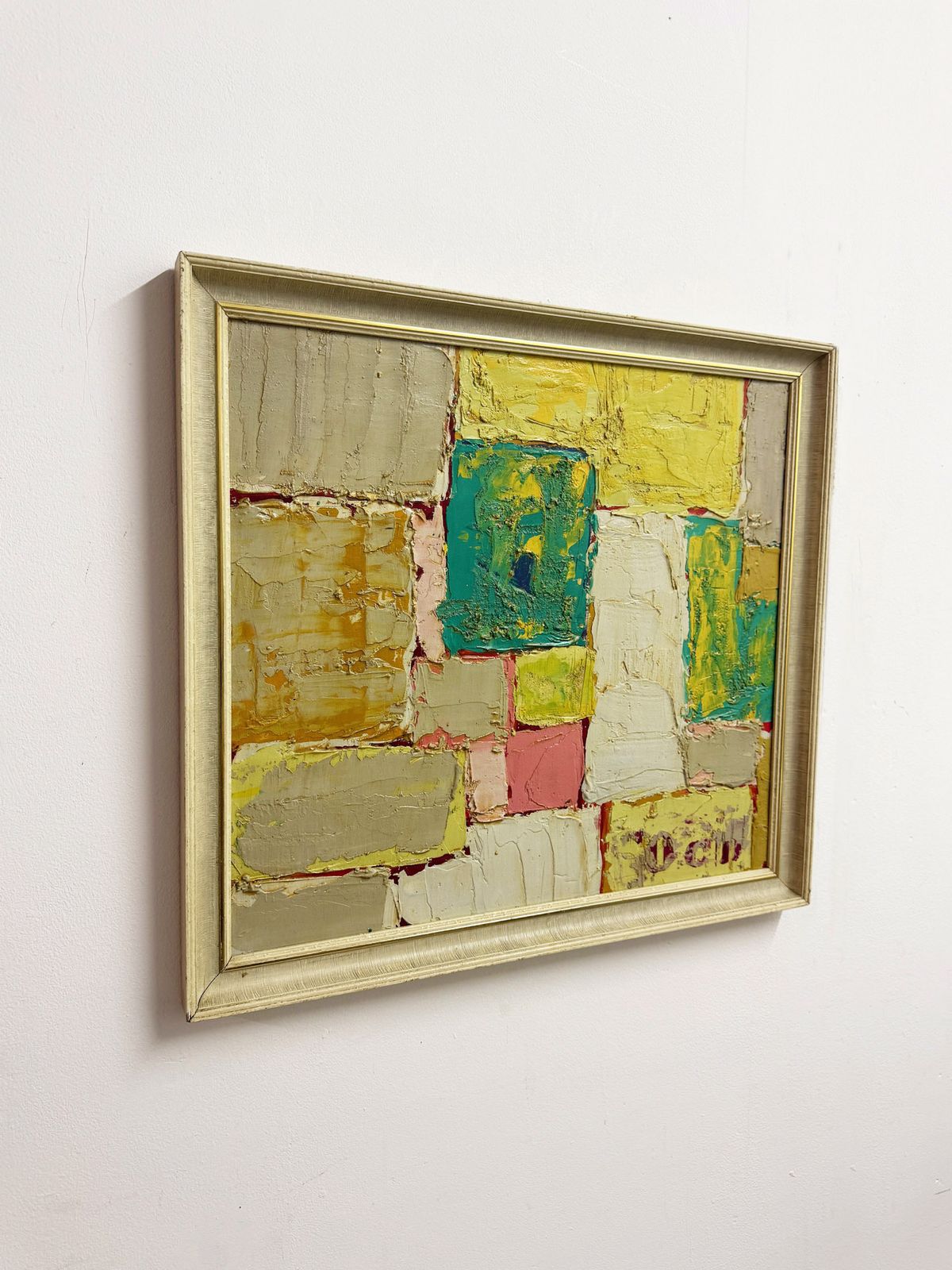 Terence Wood, Original Abstract Impasto Oil Painting Cubist Textured Composition photo furniture