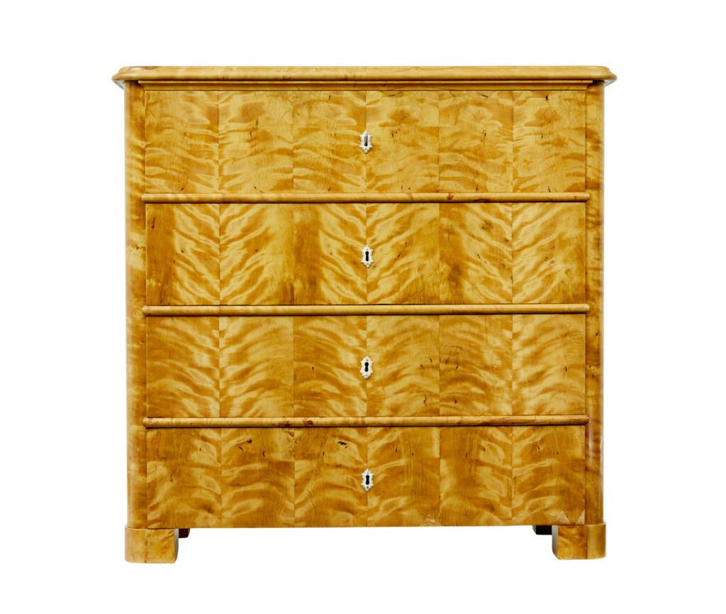 19th Century Swedish Tiger Birch Chest Of Drawers photo vintage