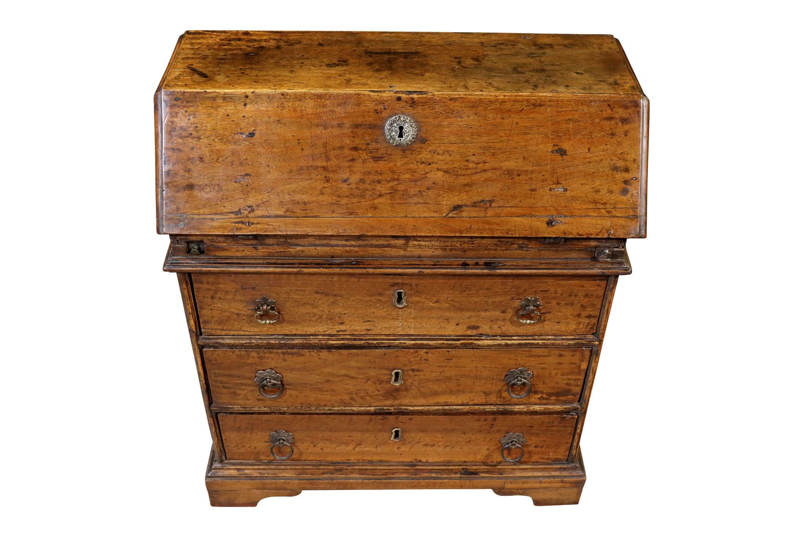 Rare Early 18th Century Walnut Bureau With Original Ironwork, Circa 1720. photo for sale